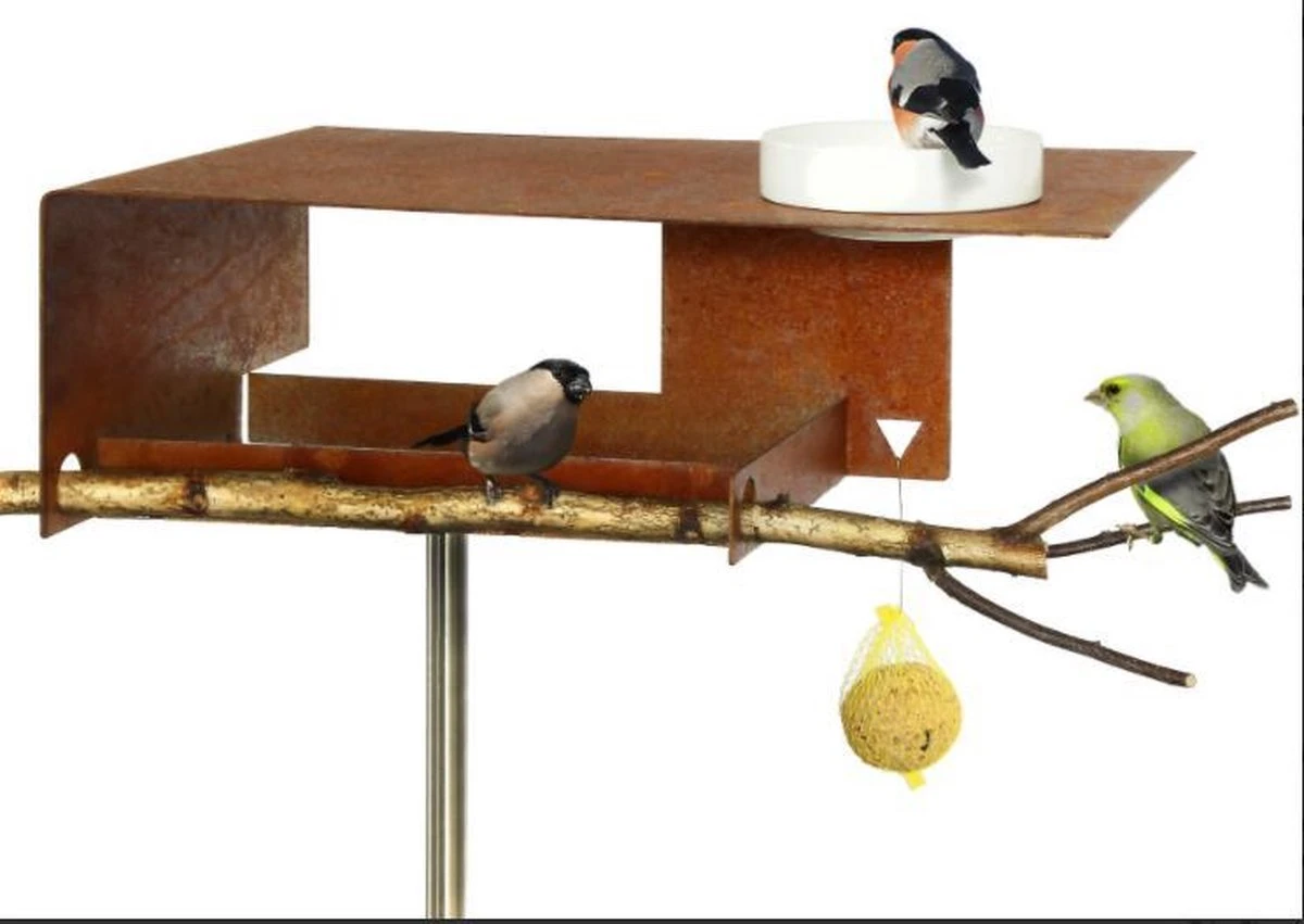 Voederhuisje-Vogelbad-Bauhaus-Cortenstaal 4 Voederhuisje-Vogelbad-Bauhaus-Cortenstaal - Afbeelding 2