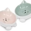 Navaris Voerbakjes Voor Katten - Set Van 2 Voer- En Waterbakken - Etensbak Van Keramiek - Met Antislip Voetjes - Kattenvorm - Roze/Groen -Huisdierbenodigdheden Korting 1200x882 4