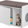 Relaxdays Kattenbak Ombouw - Met Zitkussen - Kattenhuis Wit - Kattenmeubel - Kattenkast -Huisdierbenodigdheden Korting 1200x898 9