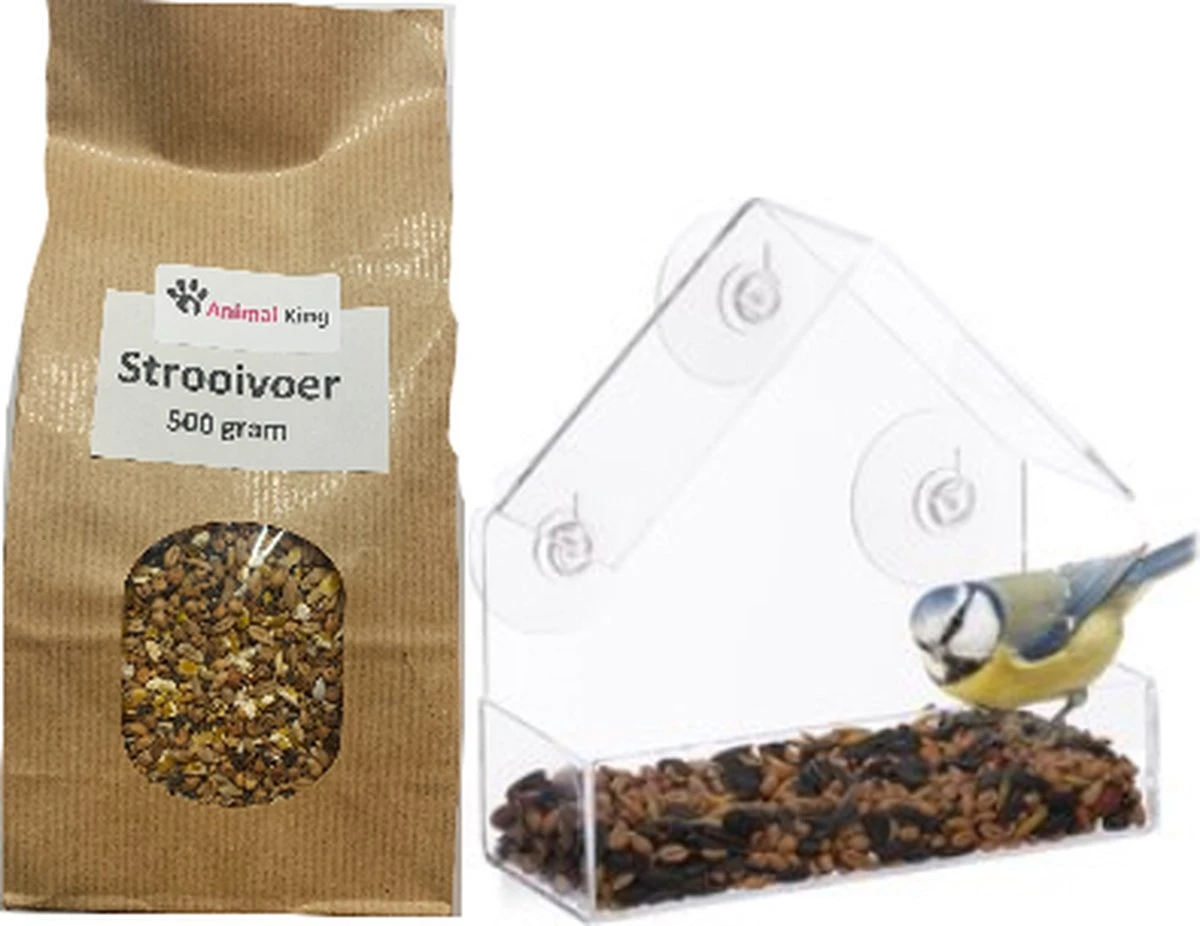Raamvoederhuisje - Animalking - Incl. 500 Gram Strooivoer - Transparant 3 Raamvoederhuisje - Animalking - Incl. 500 Gram Strooivoer - Transparant