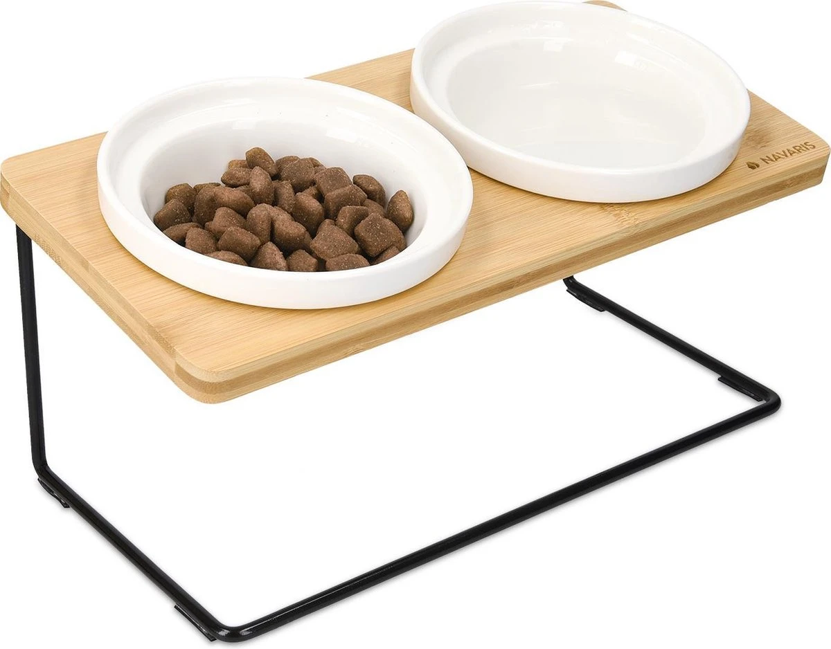 Navaris Verhoogde Voerbakset Met Standaard - 2 Keramische Voerbakken Met Houder Van Bamboe En Metaal - Voer- En Drinkbak Voor Kat En Hond - Antislip 3 Navaris Verhoogde Voerbakset Met Standaard - 2 Keramische Voerbakken Met Houder Van Bamboe En Metaal - Voer- En Drinkbak Voor Kat En Hond - Antislip