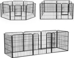 Merkloos Hondenren - Puppyren - Hondenkennel - 8 Kennelpanelen - Staal - 80 Cm Hoog - 640 Cm Omtrek - Uitbreidbaar -Huisdierbenodigdheden Korting 1200x945