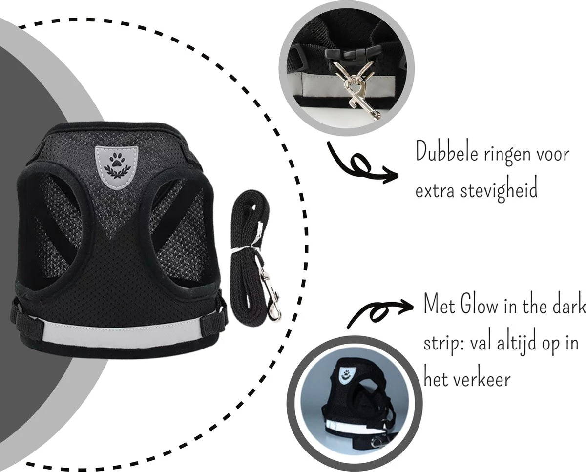 Merkloos Kittentuigje - Kattentuigje Reflecterend - Kattenharnas - Kattentuig Met Looplijn - Zwart - Maat XS 7 Merkloos Kittentuigje - Kattentuigje Reflecterend - Kattenharnas - Kattentuig Met Looplijn - Zwart - Maat XS - Image 5
