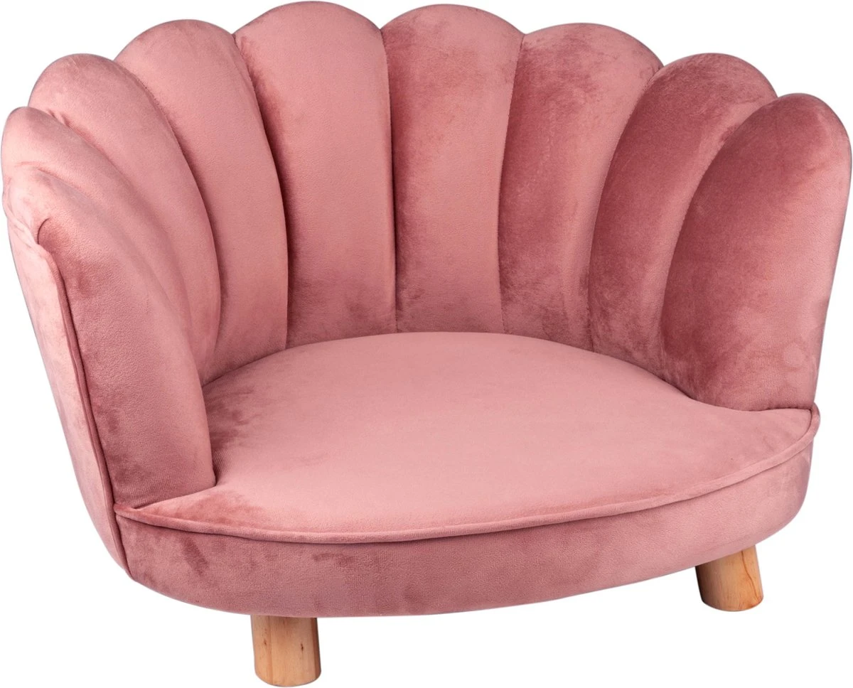Maxxpro Katten- En Hondenstoel - Roze - Verhoogd Met Houten Poten - Fluweel Materiaal - 61.5 X 52 X 33 CM - Huisdieren Tot 80 KG