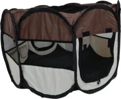 Dailyibed Opvouwbare Puppyren - Bruin - 115x115x58 Cm - Incl. Draagtas - Incl. Voederbak -Huisdierbenodigdheden Korting 1200x983