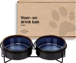GIZMO Voerbak Kat Dubbel - Zwart/Blauw - 2 Keramische Drink- & Voerbakken Met Standaard - Drinkbak / Voerbak Kat - 13 Cm - 400ML -Huisdierbenodigdheden Korting 1200x995 10