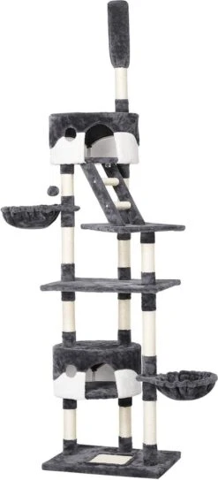 Krabpaal XXL, Klimboom Voor Katten - Plafondhoogte, Verstelbaar Van 228-255 Cm, Grijs-wit HM-YAHEE-610837 -Huisdierbenodigdheden Korting 546x1200 2