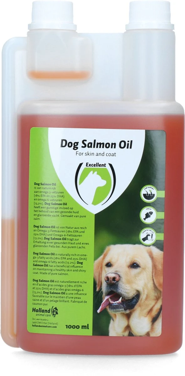 Excellent Hond Zalm Olie - Glanzende Vacht - Soepele Gewrichten - Immuunsysteem - Honden - 1L – Aanvullend Diervoer – Voedingssupplement Voor Honden 3 Excellent Hond Zalm Olie - Glanzende Vacht - Soepele Gewrichten - Immuunsysteem - Honden - 1L – Aanvullend Diervoer – Voedingssupplement Voor Honden