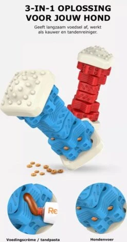 3-in-1 Hondenkauwbot - Gebitsverzorging - IQ Training - Voedsel Afgifte Functie - Geometrisch Ontwerp - Duurzaam & Milieuvriendelijk - Kauwbot - Honden - Hondenbot - Rood -Huisdierbenodigdheden Korting 631x1200