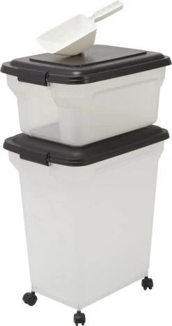 Iris Ohyama Air Tight Food Container Set Van 2 - ATS-C - Kunststof - 20 En 45 Liter - Transparant/Grijs - Met Schepje