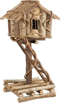 Relaxdays Vogelhuisje Staand - Decoratief Vogelvoederhuisje Met Ladder - Handgemaakt Hout