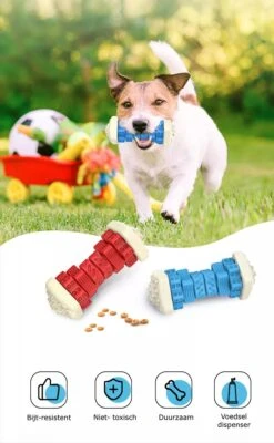 3-in-1 Hondenkauwbot - Gebitsverzorging - IQ Training - Voedsel Afgifte Functie - Geometrisch Ontwerp - Duurzaam & Milieuvriendelijk - Kauwbot - Honden - Hondenbot - Rood -Huisdierbenodigdheden Korting 741x1200 1