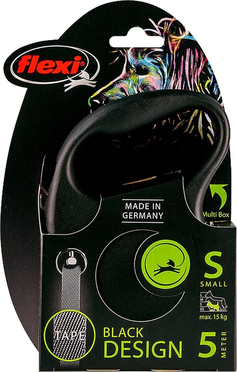 Hondenriem - Looplijn - FLEXI Rollijn BLACK DESIGN TAPE - S - ZWART - 5 Meter 5 Hondenriem - Looplijn - FLEXI Rollijn BLACK DESIGN TAPE - S - ZWART - 5 Meter - Image 3