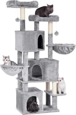 Songmics Kattenboom Groot, Met 3 Kattengrotten - Grijs - Sisal -Huisdierbenodigdheden Korting 796x1200 6