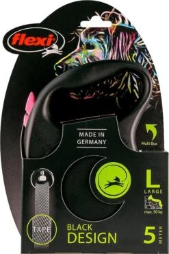 Hondenriem - Looplijn - FLEXI Rollijn BLACK DESIGN TAPE - L - ROZE - 5 Meter -Huisdierbenodigdheden Korting 802x1200