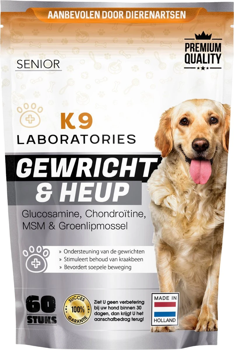 K9 Laboratories Gewricht & Heup Senior - 60 Stuks - Voor Oude Honden - Collageen - Glucosamine - Spirulina - Groenlipmossel 3 K9 Laboratories Gewricht & Heup Senior - 60 Stuks - Voor Oude Honden - Collageen - Glucosamine - Spirulina - Groenlipmossel
