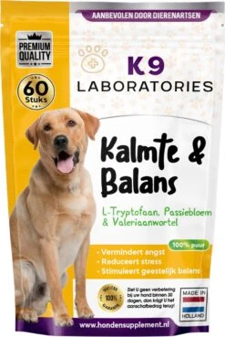 K9 Laboratories Kalmte & Balans - Hond - 60 Stuks - Bij Stress, Angst En Agressie - Ashwagandha - L-tryptofaan - Passiebloem - Valeriaanwortel - Lavendel