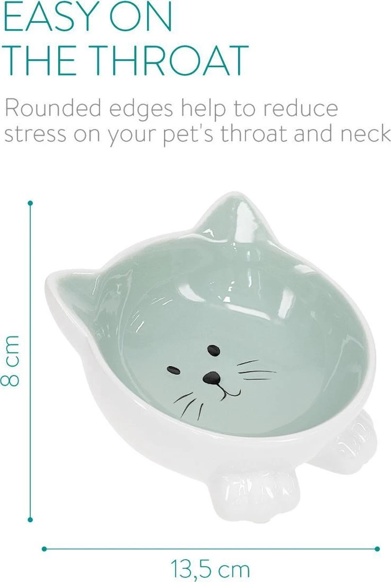 Navaris Voerbakjes Voor Katten - Set Van 2 Voer- En Waterbakken - Etensbak Van Keramiek - Met Antislip Voetjes - Kattenvorm - Roze/Groen 9 Navaris Voerbakjes Voor Katten - Set Van 2 Voer- En Waterbakken - Etensbak Van Keramiek - Met Antislip Voetjes - Kattenvorm - Roze/Groen - Image 7