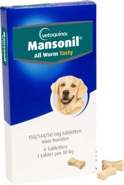 Mansonil All Worm Dog Tasty Ontwormingsmiddel (S/M Vanaf 2.5kg) - 6 Tabletten