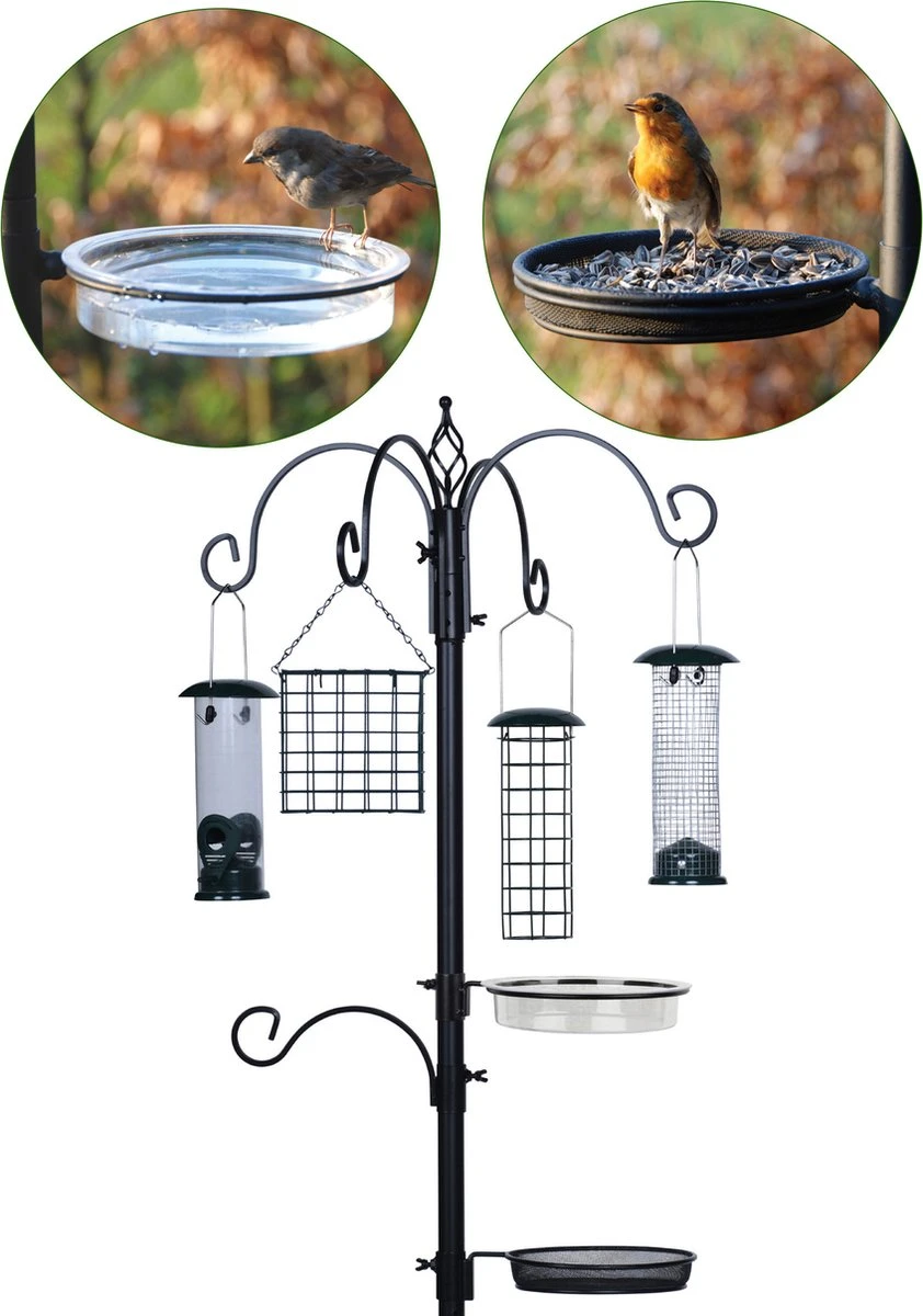 Voederstation Voor Vogels - 185cm Hoog - 4 Feeders + 1 Waterbakje + 1 Voedertray - Inclusief Grondpin 3 Voederstation Voor Vogels - 185cm Hoog - 4 Feeders + 1 Waterbakje + 1 Voedertray - Inclusief Grondpin