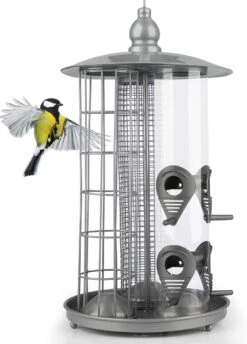 WILDLIFE FRIEND I Deluxe 3-in-1 Bird Feeder | 19cm X 19cm X 36cm | Silver Metal - Tit Dumpling Holder, Seed Feeder & Peanut Feeder, Bird Feeder Voor Kleinere Wilde Vogels.