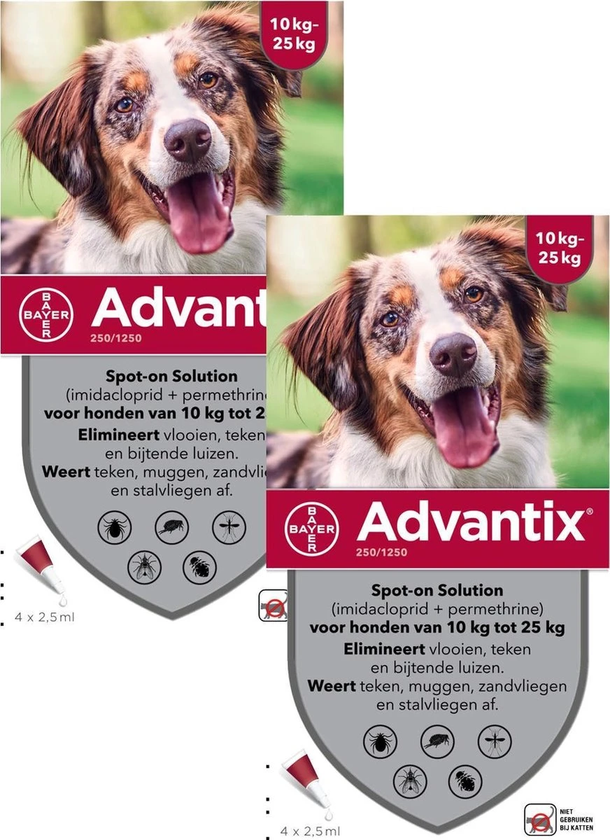 Bayer Advantix Vlooien & Teken Pipetten - Hond 10 Tot 25kg - 2 X 4 Stuks 3 Bayer Advantix Vlooien & Teken Pipetten - Hond 10 Tot 25kg - 2 X 4 Stuks