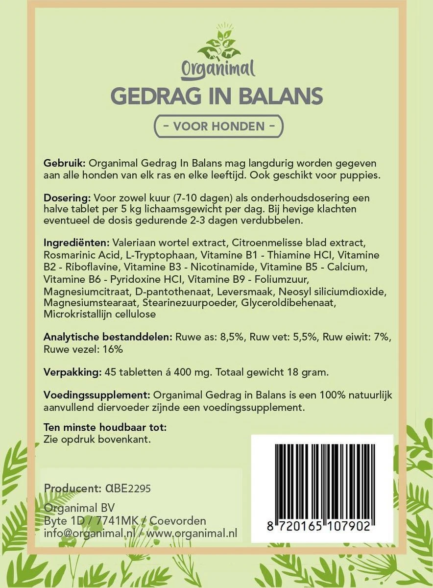 Gedrag In Balans - Hond (tot 30kg) - O.a. Bij Stress En Angst - 45 Tabletten A 400mg 4 Gedrag In Balans - Hond (tot 30kg) - O.a. Bij Stress En Angst - 45 Tabletten A 400mg - Image 2