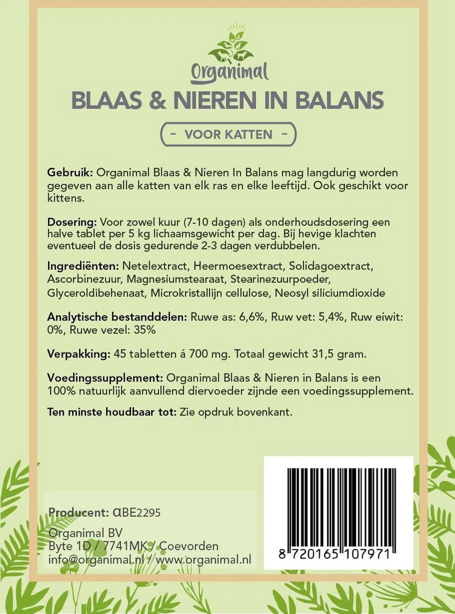 Organimal - Blaas En Nieren In Balans - Kat - O.a. Bij Blaasontsteking En Blaasgruis - 45 Tabletten A 700mg 4 Organimal - Blaas En Nieren In Balans - Kat - O.a. Bij Blaasontsteking En Blaasgruis - 45 Tabletten A 700mg - Image 2