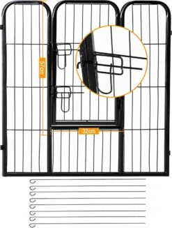 Merkloos Hondenren - Puppyren - Hondenkennel - 8 Kennelpanelen - Staal - 80 Cm Hoog - 640 Cm Omtrek - Uitbreidbaar -Huisdierbenodigdheden Korting 907x1200