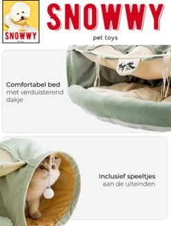 SNOWWY - Kattentunnel Met Kattenmand In één - Origineel En Uniek Design - Kattenhuis - Kattenhuis - Kat Kussen - Kattenbed - Matcha Groen -Huisdierbenodigdheden Korting 910x1200 2