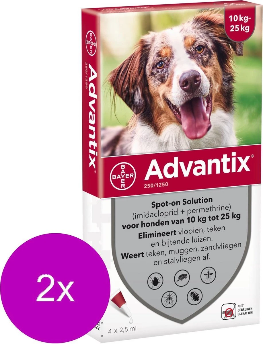 Bayer Advantix Vlooien & Teken Pipetten - Hond 10 Tot 25kg - 2 X 4 Stuks 4 Bayer Advantix Vlooien & Teken Pipetten - Hond 10 Tot 25kg - 2 X 4 Stuks - Image 2