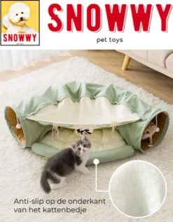 SNOWWY - Kattentunnel Met Kattenmand In één - Origineel En Uniek Design - Kattenhuis - Kattenhuis - Kat Kussen - Kattenbed - Matcha Groen -Huisdierbenodigdheden Korting 932x1200 4