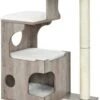 Songmics Krabpaal 86 Cm, Middelgrote Kattenkrabpaal Met 3 Ligvlakken En Grot, Kattenboom Van MDF Met Houtfineer, Sisalstam, Wasbare Kussens Van Pluche, Grijs-wit PCT070G01