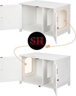 Merkloos Signature Home Wittykitty Kattenbak - Kattenkast - Kattenbakkast - Kattenhuis Met Deur En Aparte Scheidingswand - Kattenbak Opbergdoos - Wit - 80 X 54 X 50.5 Cm -Huisdierbenodigdheden Korting 943x1200 2