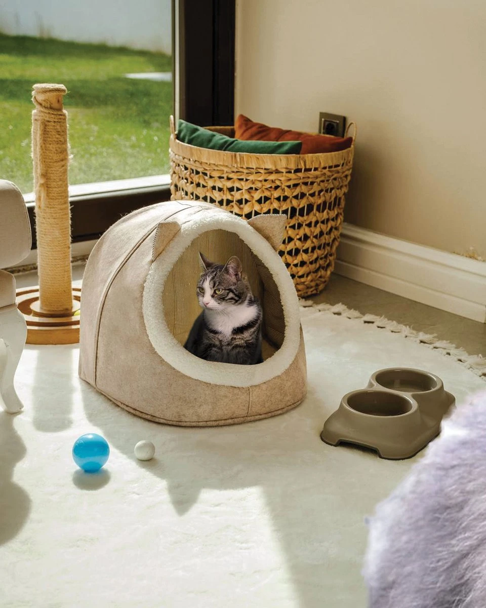 Merkloos Opvouwbaar Kattenhuis - En Hondennest – Cat House - Kattenhol - Cat Cave - Beige 4 Merkloos Opvouwbaar Kattenhuis - En Hondennest – Cat House - Kattenhol - Cat Cave - Beige - Image 2