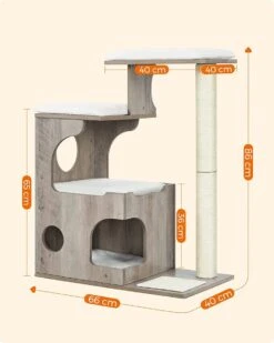 Songmics Krabpaal 86 Cm, Middelgrote Kattenkrabpaal Met 3 Ligvlakken En Grot, Kattenboom Van MDF Met Houtfineer, Sisalstam, Wasbare Kussens Van Pluche, Grijs-wit PCT070G01 -Huisdierbenodigdheden Korting 960x1200 17