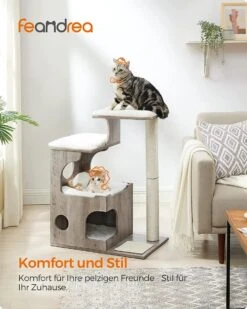 Songmics Krabpaal 86 Cm, Middelgrote Kattenkrabpaal Met 3 Ligvlakken En Grot, Kattenboom Van MDF Met Houtfineer, Sisalstam, Wasbare Kussens Van Pluche, Grijs-wit PCT070G01 -Huisdierbenodigdheden Korting 960x1200 18