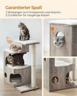 Songmics Krabpaal 86 Cm, Middelgrote Kattenkrabpaal Met 3 Ligvlakken En Grot, Kattenboom Van MDF Met Houtfineer, Sisalstam, Wasbare Kussens Van Pluche, Grijs-wit PCT070G01 -Huisdierbenodigdheden Korting 960x1200 19